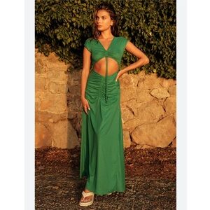 Agua Bendita Ailana Dress Green Maxi Size Medium Cut-Out Midriff NEW $250